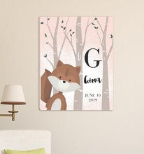 Load image into Gallery viewer, Personalized Woodland Animal Canvas 18"x24"