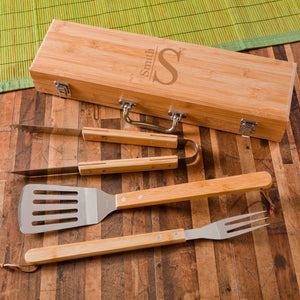 Personalized Grill Set - BBQ Set - Bamboo Case - Groomsmen Gifts