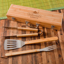 Load image into Gallery viewer, Personalized Grill Set - BBQ Set - Bamboo Case - Groomsmen Gifts

