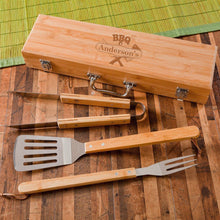 Load image into Gallery viewer, Personalized Grill Set - BBQ Set - Bamboo Case - Groomsmen Gifts