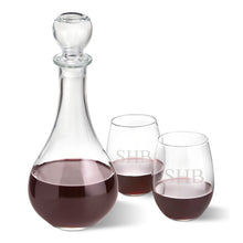 Load image into Gallery viewer, Personalized Wine Decanter with stopper and 2 Stemless Wine Glass Set