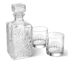 Load image into Gallery viewer, Personalized Square Whiskey Decanter Set with Stopper and 2 Low Ball Glass Set