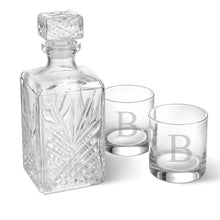 Load image into Gallery viewer, Personalized Square Whiskey Decanter Set with Stopper and 2 Low Ball Glass Set