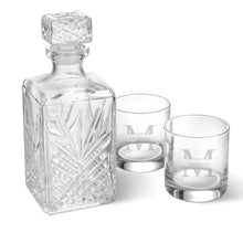 Load image into Gallery viewer, Personalized Square Whiskey Decanter Set with Stopper and 2 Low Ball Glass Set