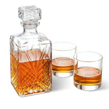 Load image into Gallery viewer, Personalized Square Whiskey Decanter Set with Stopper and 2 Low Ball Glass Set