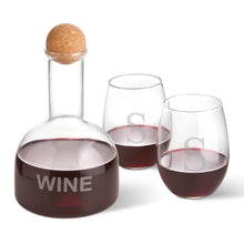 Load image into Gallery viewer, Personalized Wine Decanter in Wood Crate with set of 2 Stemless Wine Glasses