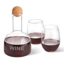 Load image into Gallery viewer, Personalized Wine Decanter in Wood Crate with set of 2 Stemless Wine Glasses