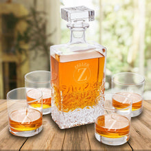 Load image into Gallery viewer, Personalized Kinsale Rectangular 24 oz. Whiskey Decanter - Set of 4 Lowball Glasses