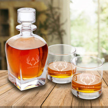 Load image into Gallery viewer, Personalized Antique 24 oz. Whiskey Decanter - Set of 2 Lowball Glasses