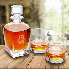 Load image into Gallery viewer, Personalized Antique 24 oz. Whiskey Decanter - Set of 2 Lowball Glasses
