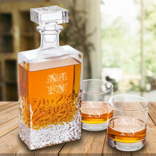 Load image into Gallery viewer, Personalized Kinsale Rectangular 24 oz. Whiskey Decanter - Set of 2 Lowball Glasses