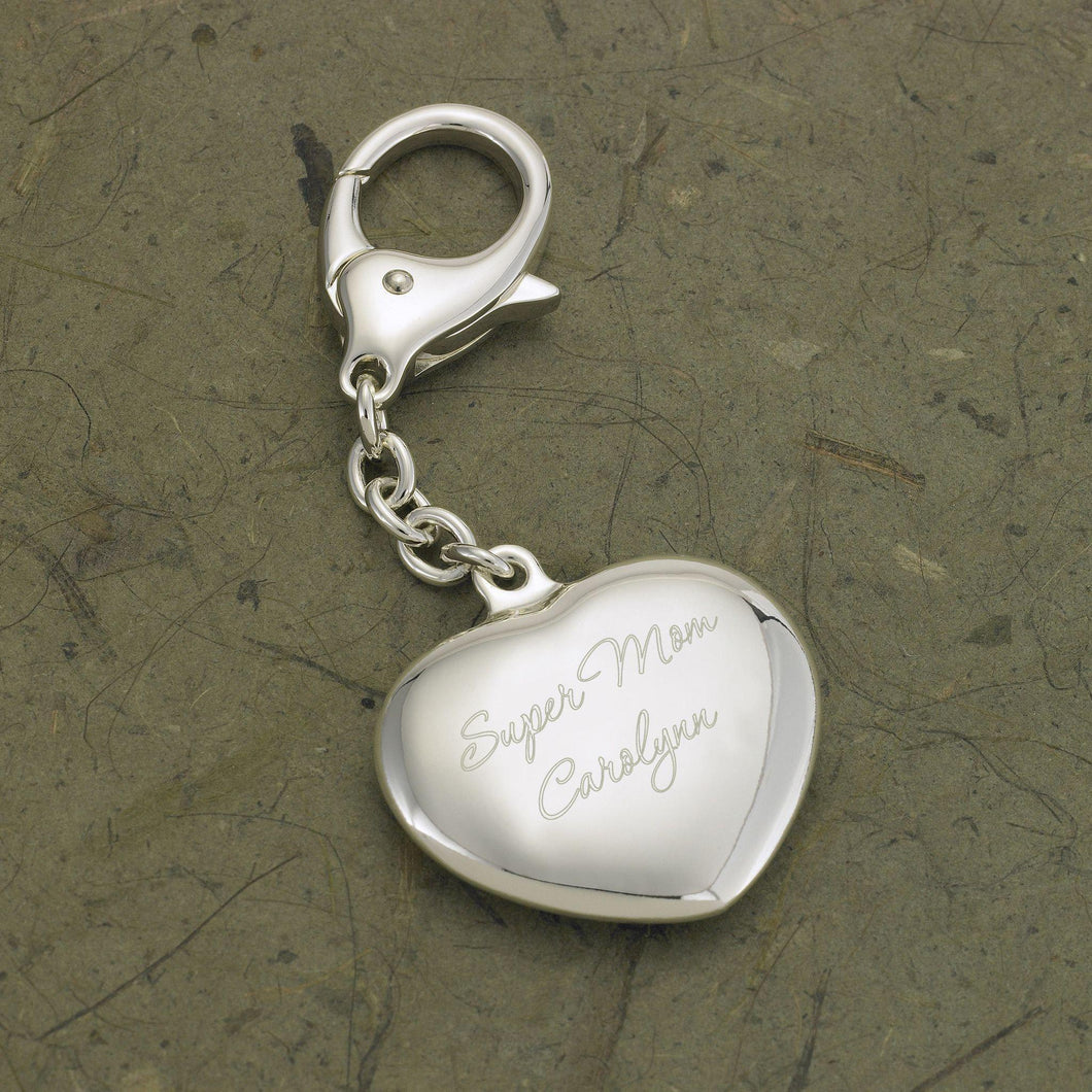 Personalized Keychain - Silver Plated - Heart Shaped - Gifts for Her