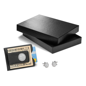 Personalized Black Leather Wallet & Monogrammed Cufflinks Gift Set