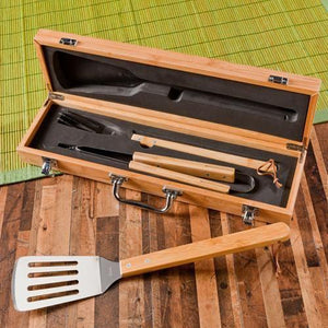 Personalized Grill Set - BBQ Set - Bamboo Case - Groomsmen Gifts