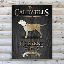 Load image into Gallery viewer, Personalized Midnight Wood Gain Welcome to the Lake Canvas Sign
