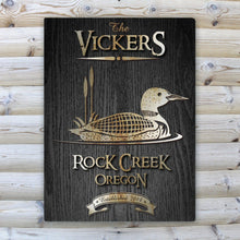 Load image into Gallery viewer, Personalized Midnight Wood Gain Welcome to the Lake Canvas Sign
