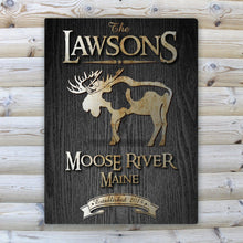 Load image into Gallery viewer, Personalized Midnight Wood Gain Welcome to the Lake Canvas Sign
