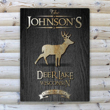 Load image into Gallery viewer, Personalized Midnight Wood Gain Welcome to the Lake Canvas Sign
