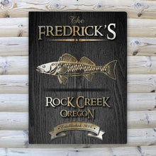 Load image into Gallery viewer, Personalized Midnight Wood Gain Welcome to the Lake Canvas Sign
