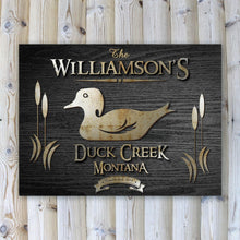 Load image into Gallery viewer, Personalized Midnight Wood Gain Welcome to the Lake Canvas Sign
