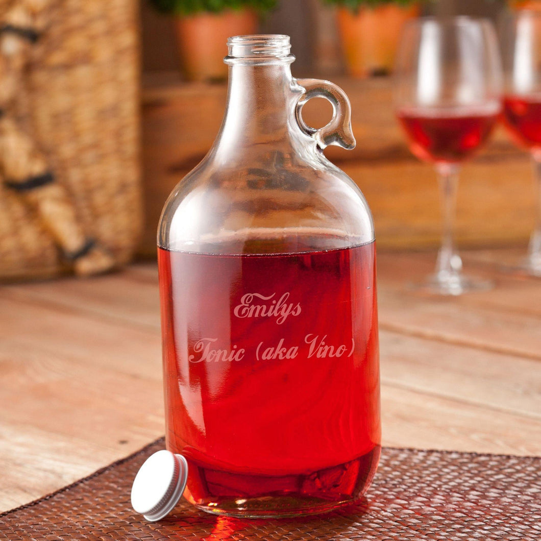 Personalized Wine Jug - Glass - Twist Off Cap - Wedding Gift - 64 oz.