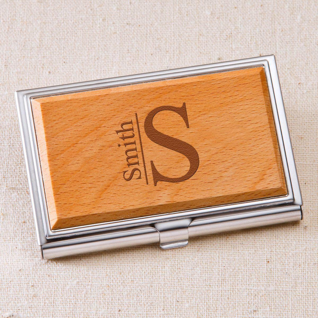 Monogrammed Wood Business Card Case