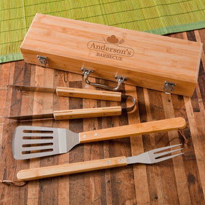 Personalized Grill Set - BBQ Set - Bamboo Case - Groomsmen Gifts