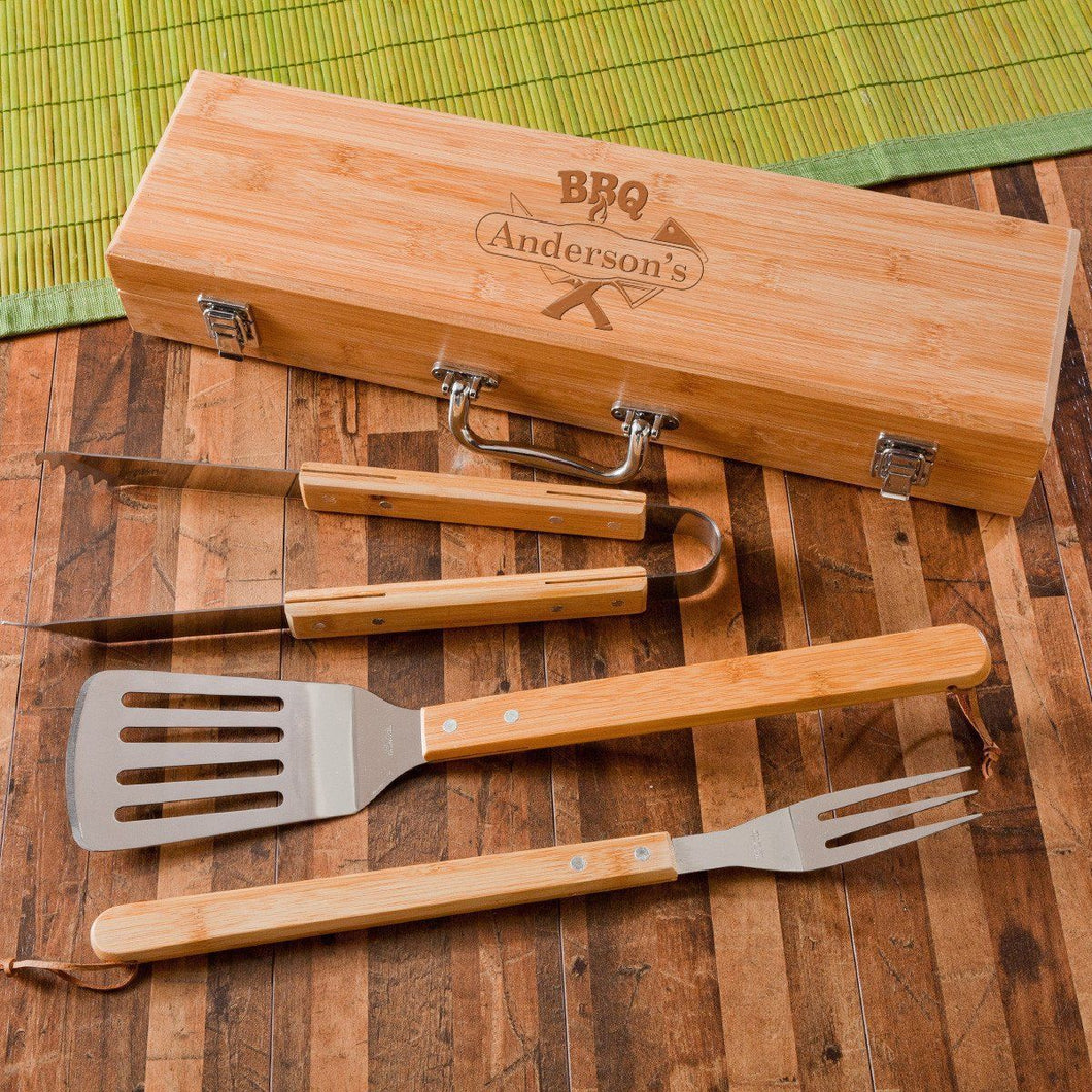 Personalized Grill Set - BBQ Set - Bamboo Case - Groomsmen Gifts