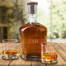 Load image into Gallery viewer, Personalized Decanter Set with 2 Low ball Glasses

