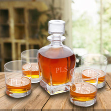 Load image into Gallery viewer, Personalized Antique 24 oz. Whiskey Decanter - Set of 4 Lowball Glasses
