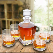Load image into Gallery viewer, Personalized Antique 24 oz. Whiskey Decanter - Set of 4 Lowball Glasses
