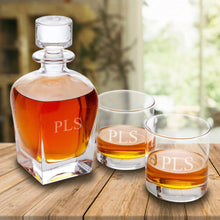 Load image into Gallery viewer, Personalized Antique 24 oz. Whiskey Decanter - Set of 2 Lowball Glasses
