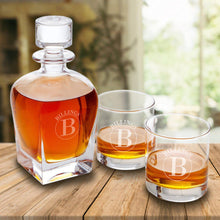 Load image into Gallery viewer, Personalized Antique 24 oz. Whiskey Decanter - Set of 2 Lowball Glasses
