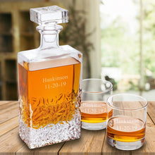Load image into Gallery viewer, Personalized Kinsale Rectangular 24 oz. Whiskey Decanter - Set of 2 Lowball Glasses
