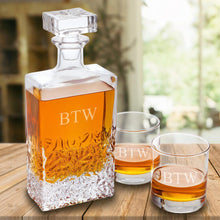 Load image into Gallery viewer, Personalized Kinsale Rectangular 24 oz. Whiskey Decanter - Set of 2 Lowball Glasses
