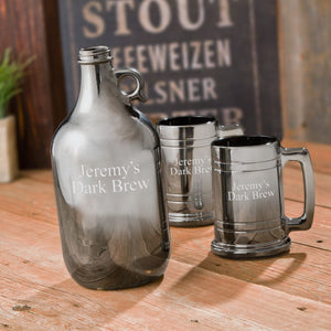 Craft Beer Personalized Gunmetal Growler and Beer Mug Set
