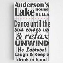 Load image into Gallery viewer, Personalized Lake House Rules Canvas Sign
