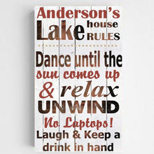Load image into Gallery viewer, Personalized Lake House Rules Canvas Sign
