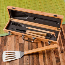 Load image into Gallery viewer, Personalized Grill Set - BBQ Set - Bamboo Case - Groomsmen Gifts
